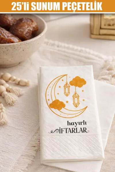 25 li Bulut Hilal Kubbe Desen Konuşan Sunumluk Dekoratif Motto Peçete