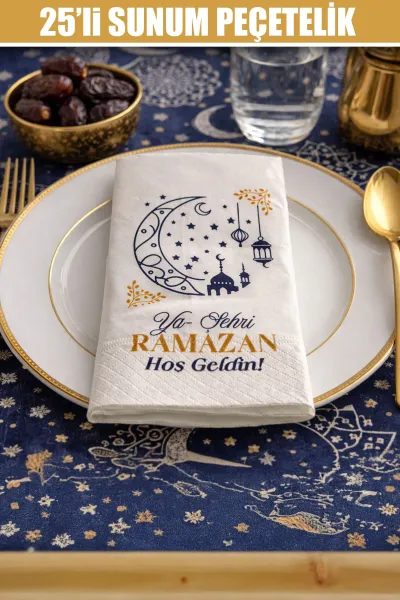 25 li Cami Kubbe Desen Konuşan Sunumluk Dekoratif Motto Peçete