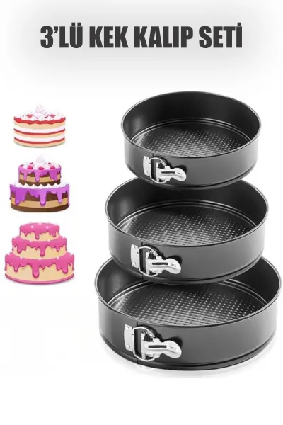 3 PARÇA METAL & KELEPÇELİ KEK KALIP SETİ