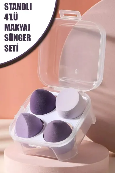 💜4 LÜ STANDLI MOR MAKYAJ SÜNGER SETİ