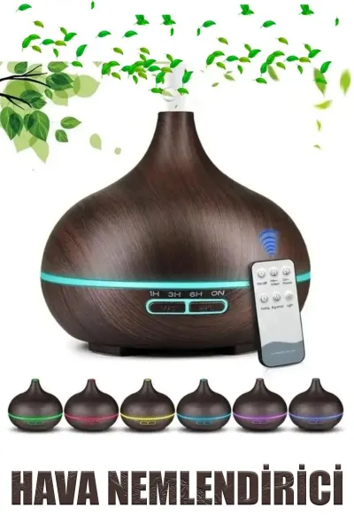 AHŞAP DESENLİ 500ML FİŞ ŞARJLI & KUMANDALI & LED IŞIKLI HAVA NEMLENDİRİCİ