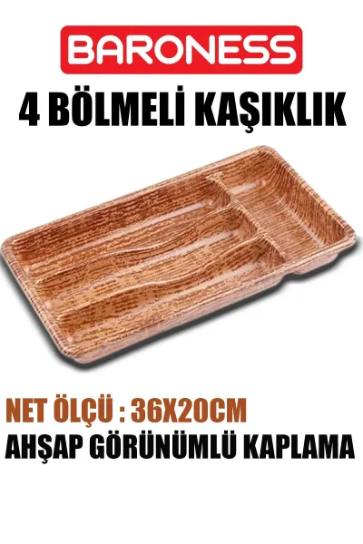 BARONESS AHŞAP GÖRÜNÜMLÜ 4 BÖLMELİ KAŞIKLIK