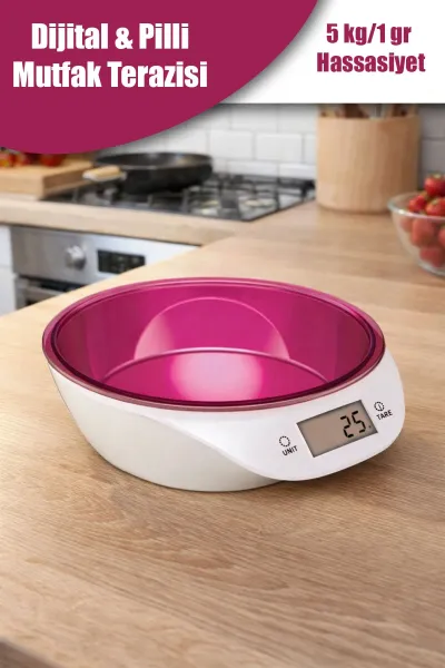 Hazneli Mutfak Tartısı Dijital Lcd Ekranlı Terazi 5 Kg Kapasiteli