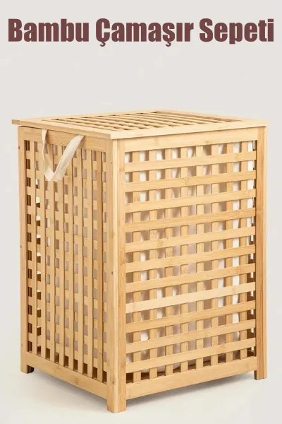 İBİCO  AHŞAP BAMBU KİRLİ ÇAMAŞIR SEPETİ