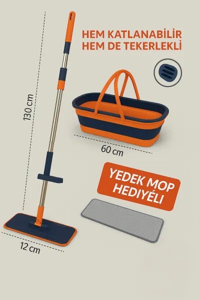 İBİCO İ21-019 KENDİNDEN SIKMALI KATLANIR & TEKERLİ KOVALI MOP SETİ