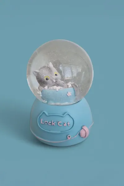 KEDİLİ BÜYÜK BOY & 10CM  PİLLİ & IŞIKLI MÜZİKLİ KAR KÜRESİ