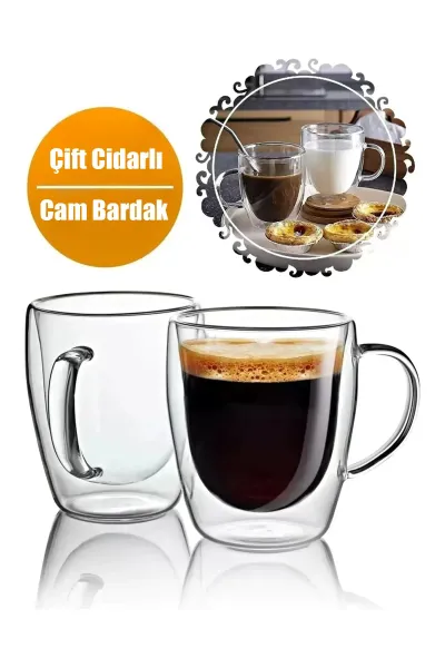 ÇİFT CİDARLI ISIYA DAYANIKLI KULPLU BOROSİLİKAT CAM BARDAK