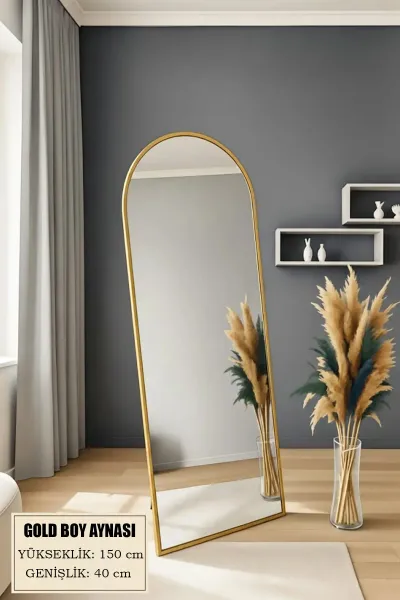 Metal Çerçeve Gold Oval Ayaklı Boy Aynası 40x150 Cm