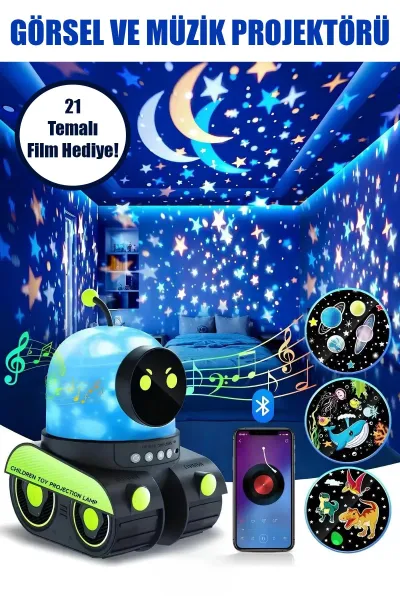 🧸EĞİTİCİ VE EĞLENCELİ ROBOT TEMALİ PROJEKTÖR GECE LAMBASI 21 FİLMLİ