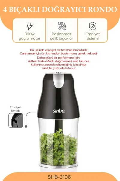 SİNBO SHB-3106 4 BIÇAKLI DOĞRAYICI RONDO