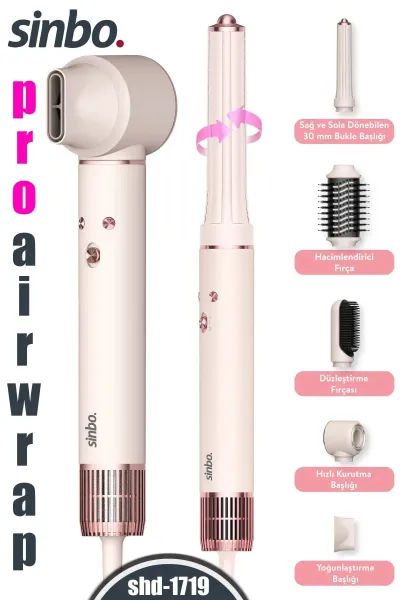 SİNBO PEMBE SHD-1719 PRO AİRWRAP 5 İN 1 SAÇ ŞEKİLLENDİRİCİ