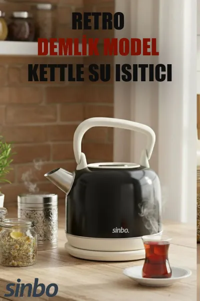 SİNBO SK-8035 RETRO SİYAH NOSTALJİ DEMLİK MODEL ÇELİK KETTLE SU ISITICI