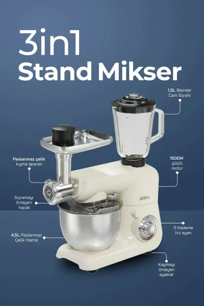 SİNBO SMX-2775 BEYAZ STANDLI MİKSER & BLENDER SETİ