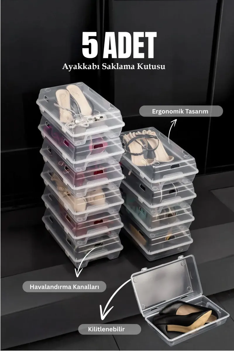 5 ADET ŞEFFAF AYAKKABI SAKLAMA KUTUSU
