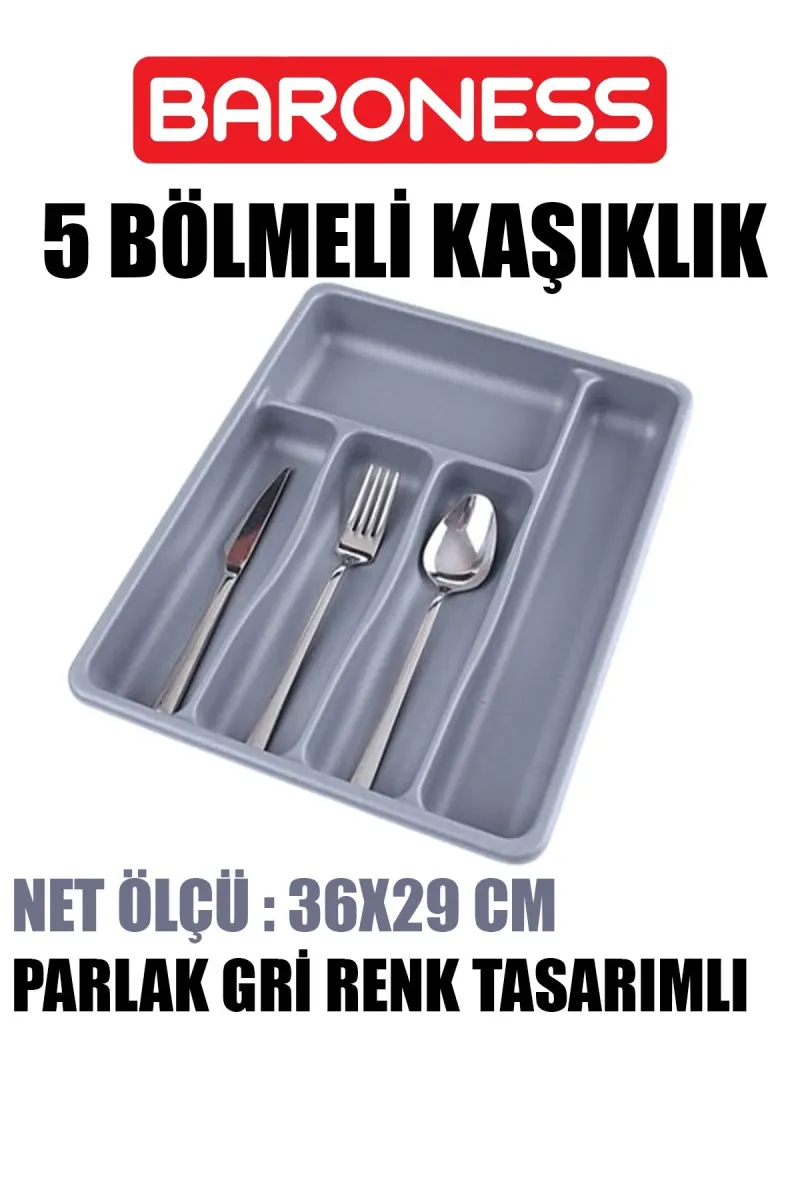 BARONESS GRİ 5 BÖLMELİ KAŞIKLIK - dibidip 