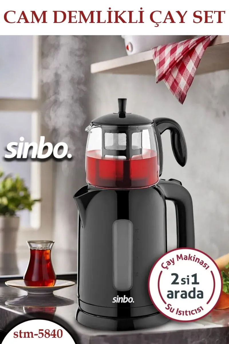 SİNBO STM-5840 CAM DEMLİKLİ ÇAYCI SET - dibidip 