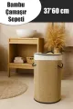 İBİCO YUVARLAK HASIR & AHŞAP İÇ BEZLİ KİRLİ ÇAMAŞIR SEPETİ