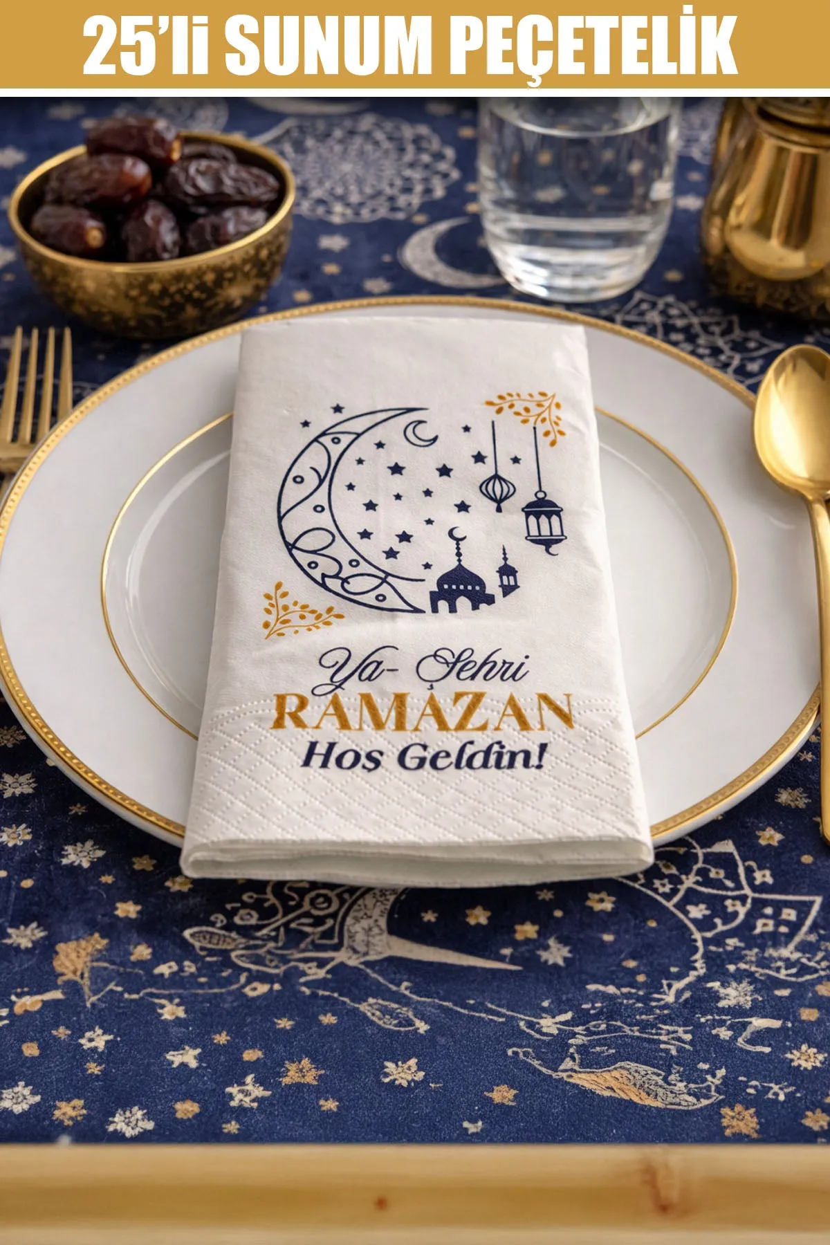 25 li Cami Kubbe Desen Konuşan Sunumluk Dekoratif Motto Peçete