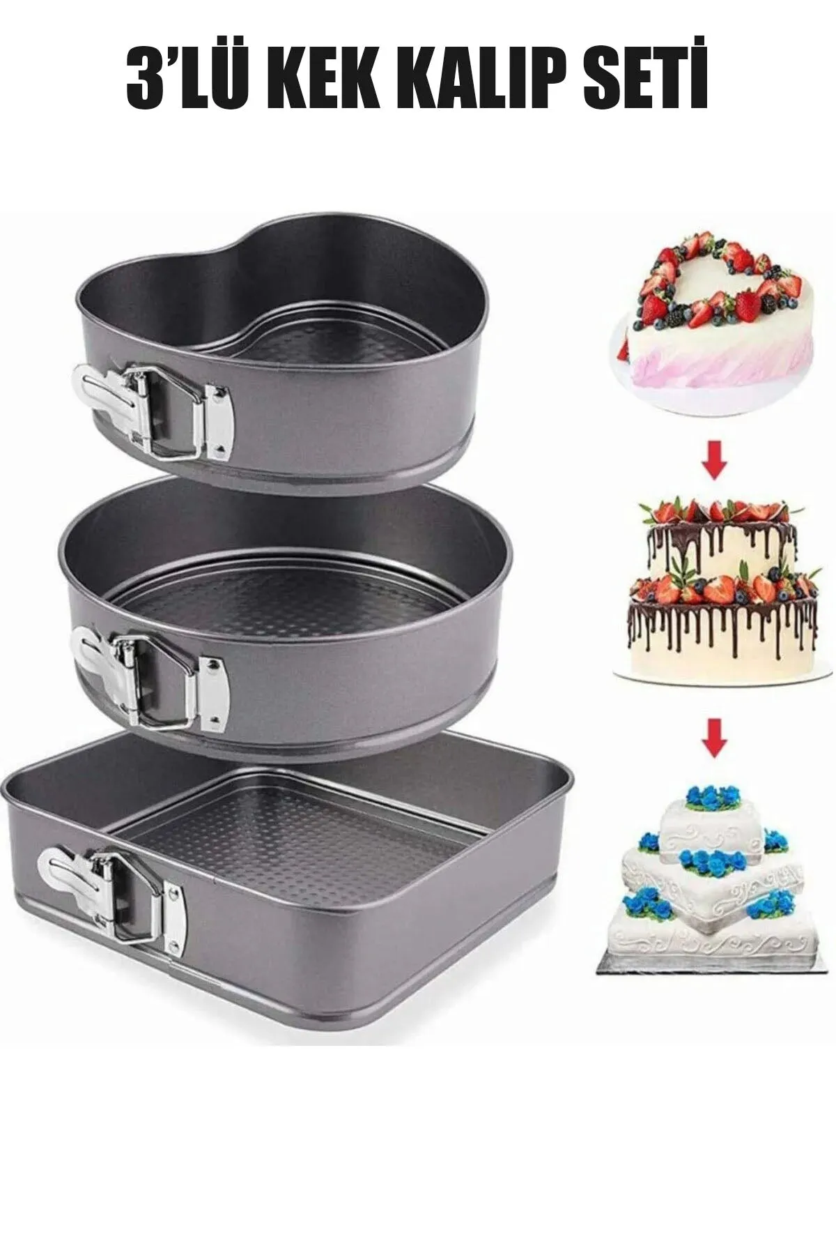 3 PARÇA METAL & KELEPÇELİ KEK KALIP SETİ