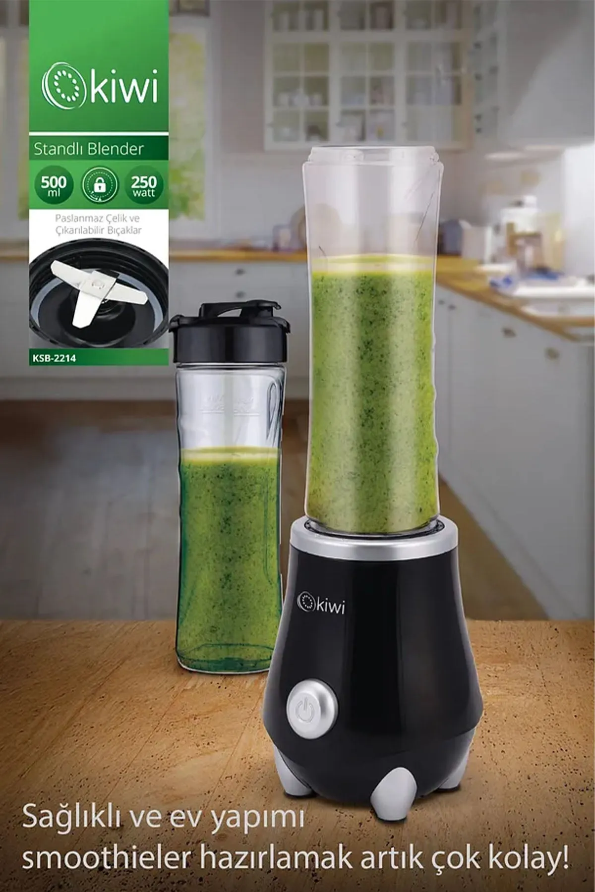 KİWİ KSB-2214 STANDLI 500ML PASLANMAZ ÇELİK BIÇAKLI BLENDER