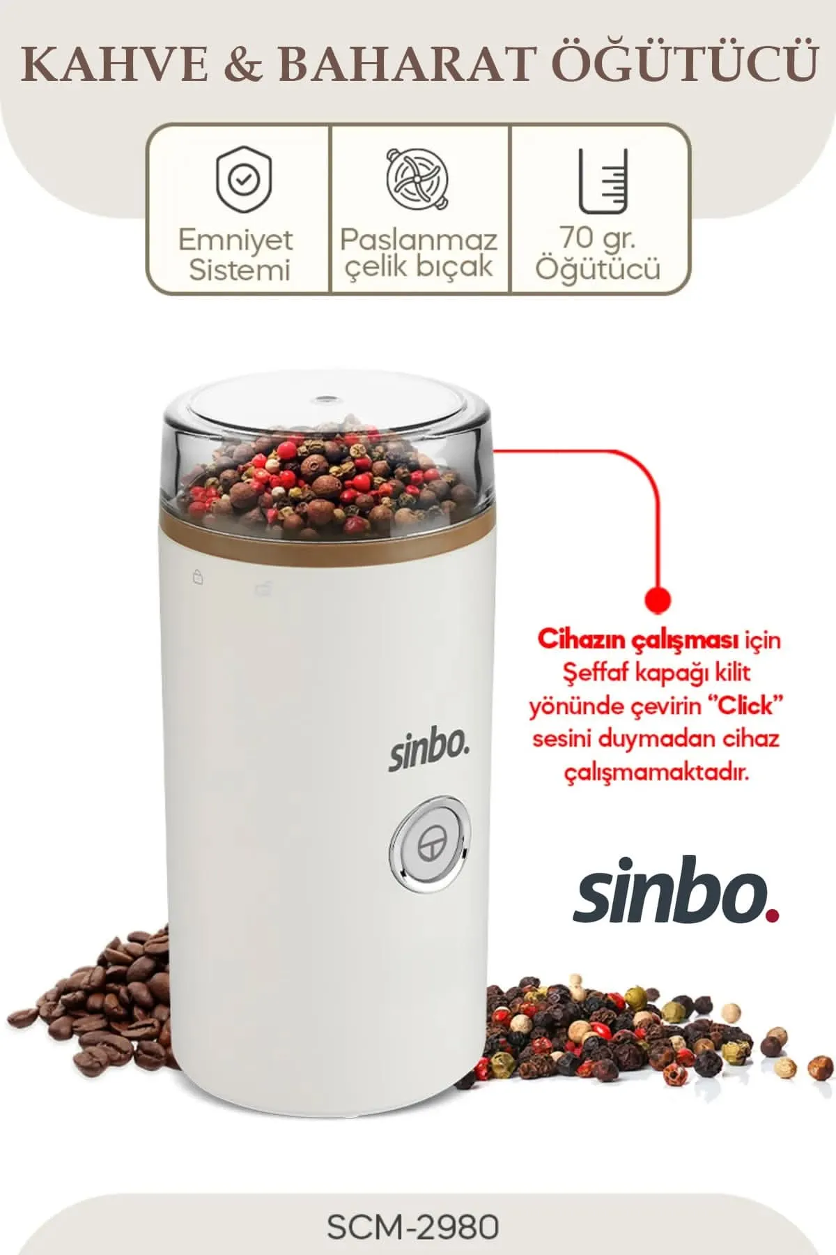 SİNBO SCM -2980 KAHVE VE BAHARAT ÖĞÜTÜCÜ
