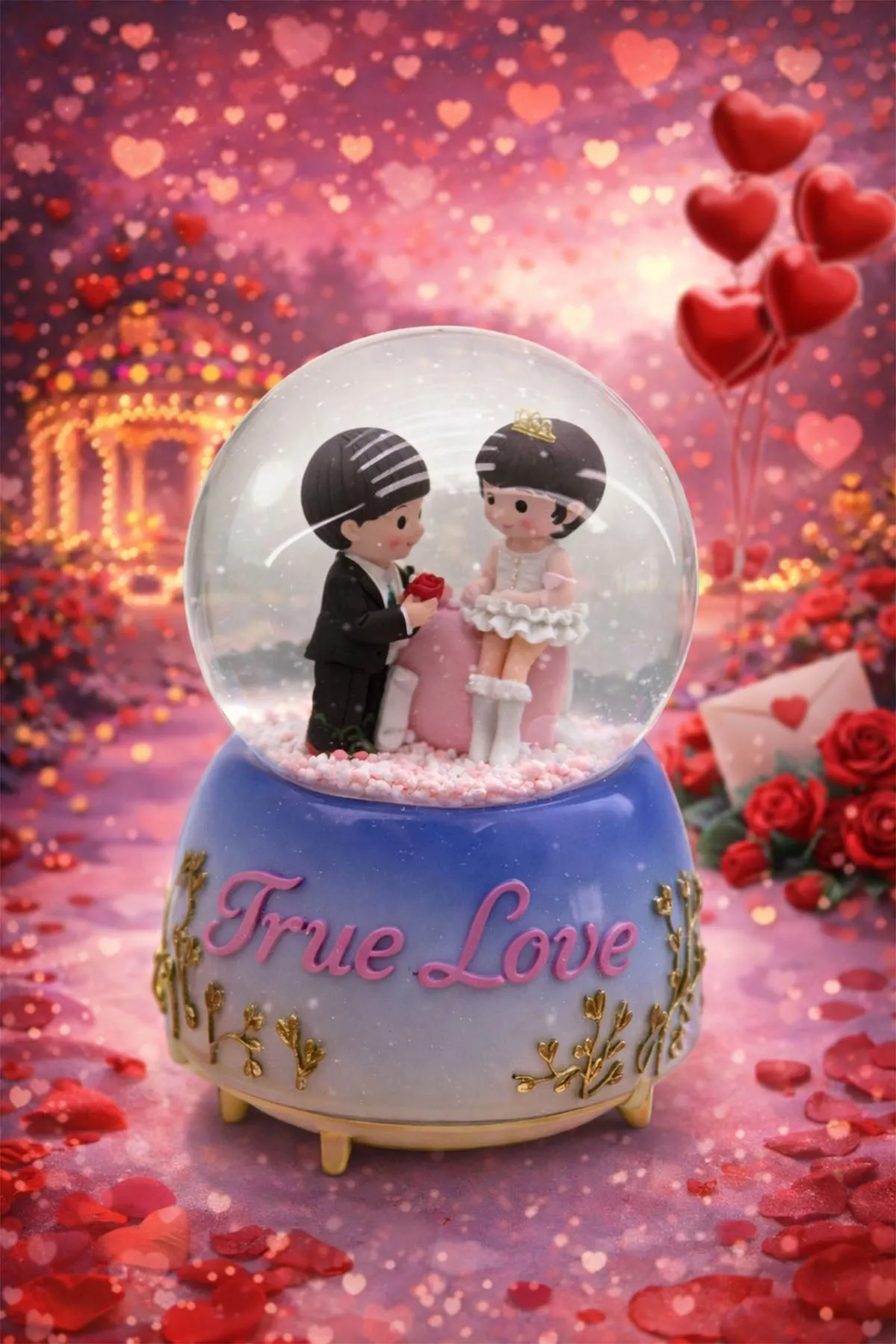 TRUE LOVE BÜYÜK BOY & 10CM PİLLİ & IŞIKLI MÜZİKLİ CAM KAR KÜRESİ